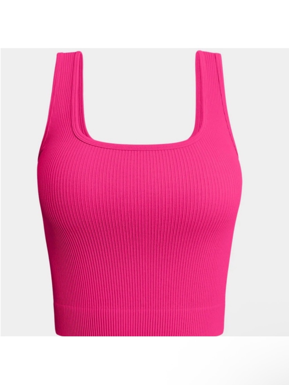 NEW OQQ Fitted Ribbed Square-Neck Crop Tank - Hot Pink